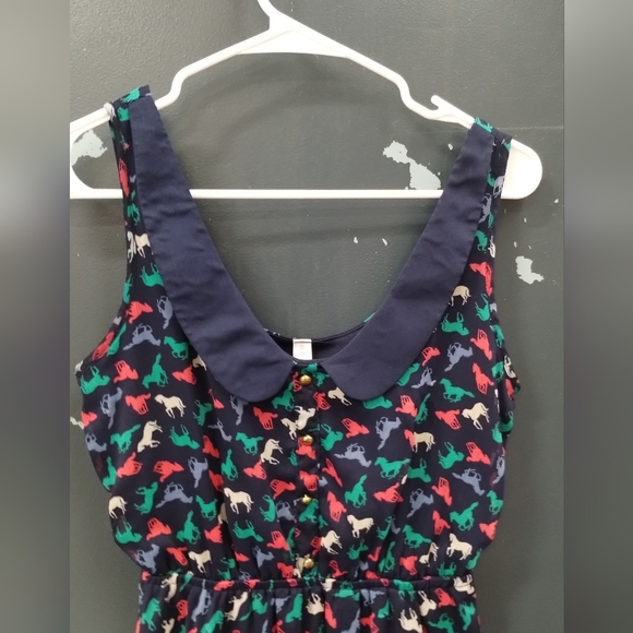 Xhilaration Retro Horse Print Peter Pan Dress Juniors Deep Navy SZ S/P FairyCore - Picture 4 of 15